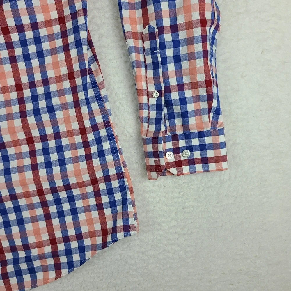 Banana Republic Shirt Mens Large Blue Red Check Non Iron Standard Fit Button‎ Up